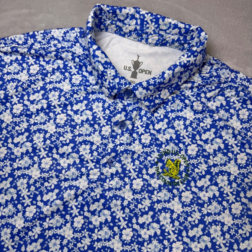 US Open 122nd The Country Club Golf Polo Shirt‎ Mens 2XL Blue White Floral Print